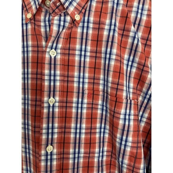 Izod Perform X Orange/ White /Blue Plaid Button Down Shirt Men's Medium - Picture 10 of 12